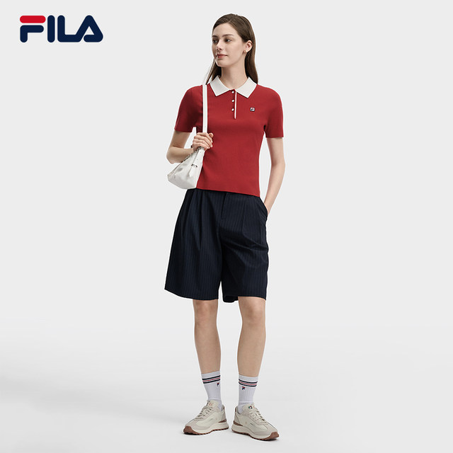 FILA ແຂນສັ້ນ knitted sweatshirt ກິລາ polo ແມ່ຍິງ