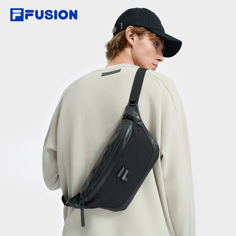 FILA FUSION斐乐包包男士腰包随身包单肩包送男生礼物黑色斜挎包