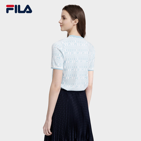 FILA Official Women's Knitted Sweater 2023 Summer New Fashion Elegant Casual Short-sleeved Round Neck Top