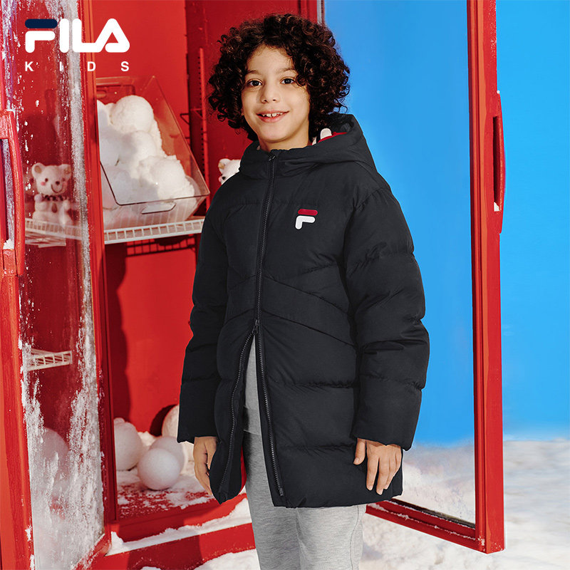 FILA儿童中长款保暖连帽外套