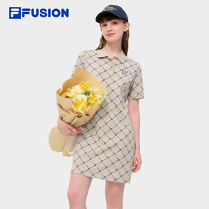 FILA FUSION斐乐潮牌连衣裙女2024夏季新款POLO连身裙老花长裙子