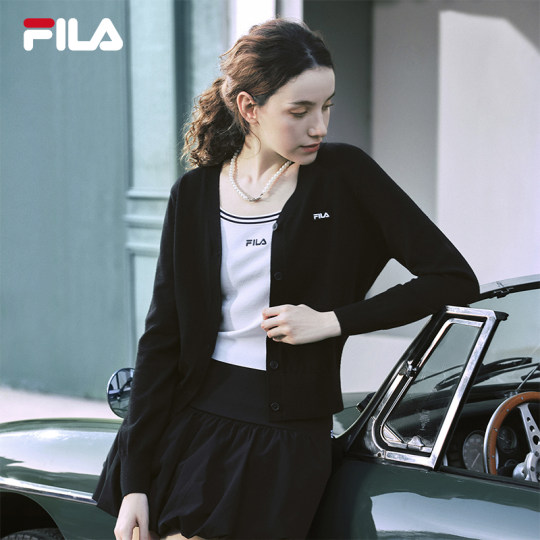 FILA 斐乐官方女编织衫外套秋季新款时尚休闲羊毛上衣长袖毛衣
