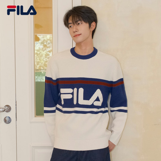 FILA 斐乐官方情侣编织衫女冬季新款休闲撞色套头长袖毛衣男上衣