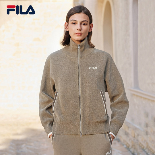 FILA 斐乐官方编织衫外套女冬季新款宽松长袖保暖毛衣雪花绒上衣