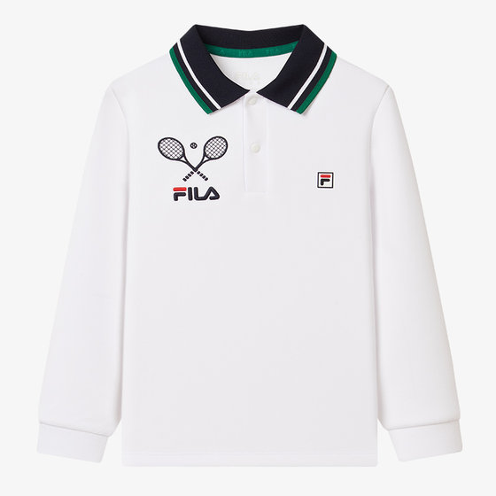 FILA KIDS FILA 아동복 소년 긴팔 폴로 셔츠 2023 겨울 신작 아동 스포츠 최고 트렌드