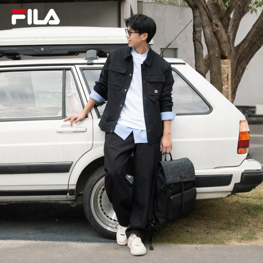 易烊千玺同款黑武士休闲FILA斐乐男士背包双肩包老花书包电脑包包