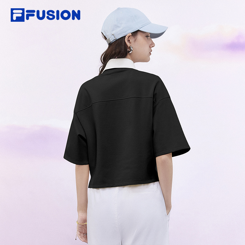 FILA FUSION斐乐潮牌女子短袖POLO衫2024夏季短款宽松潮流运动T恤 - 图1