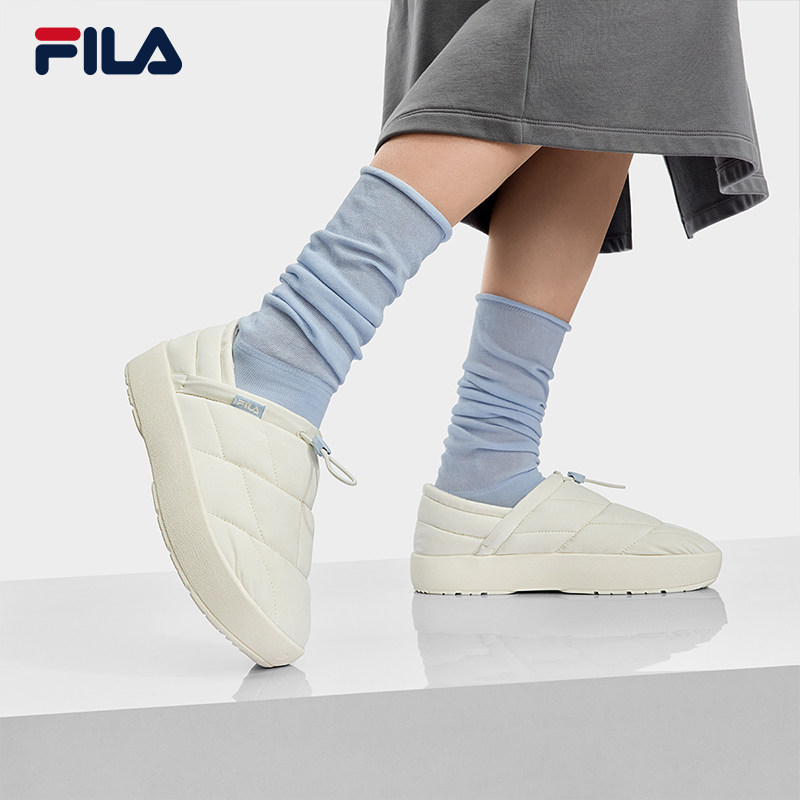 河豚鞋|FILA 斐乐官方女鞋PUFFER加绒保暖一脚蹬休闲拖鞋棉鞋板鞋 - 图1