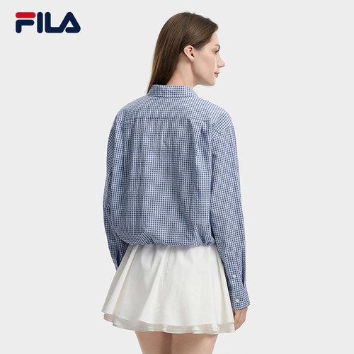FILA 斐乐官方女子梭织长袖衬衫2026夏新款时尚宽松短款格子上衣 - 图0