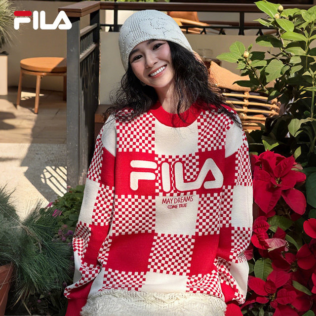 FILA ຢ່າງເປັນທາງການຄູ່ຜົວເມຍເສື້ອ sweater ແຂນຍາວ knitted
