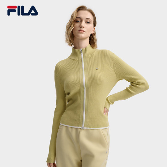 杨幂同款FILA 斐乐官方编织衫外套女冬季新款修身拉链毛衣开衫