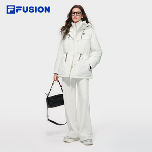 FILA FUSION斐乐潮牌中长款羽绒服女2025冬新款宽松保暖连帽外套