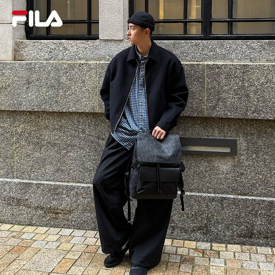易烊千玺同款黑武士休闲FILA斐乐男士背包双肩包老花书包电脑包包