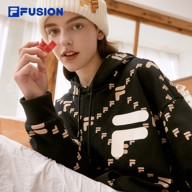 【欧阳娜娜同款】FILA FUSION斐乐潮牌卫衣情侣老花男女宽松上衣 - 图3