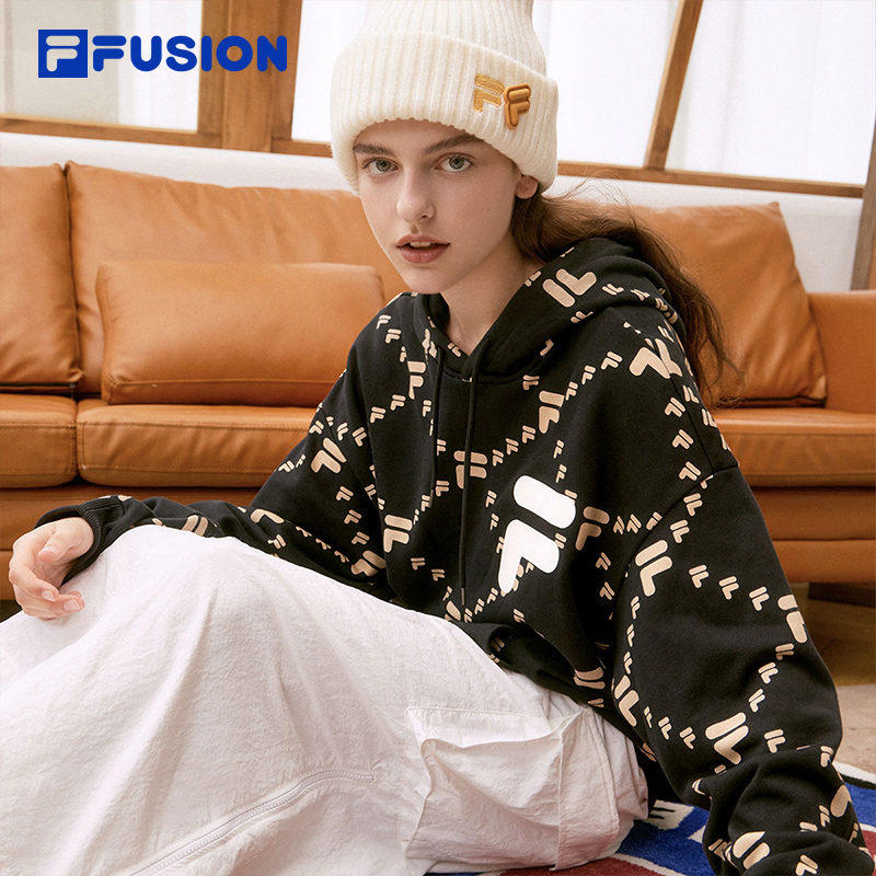 【欧阳娜娜同款】FILA FUSION斐乐潮牌卫衣情侣老花男女宽松上衣 - 图1