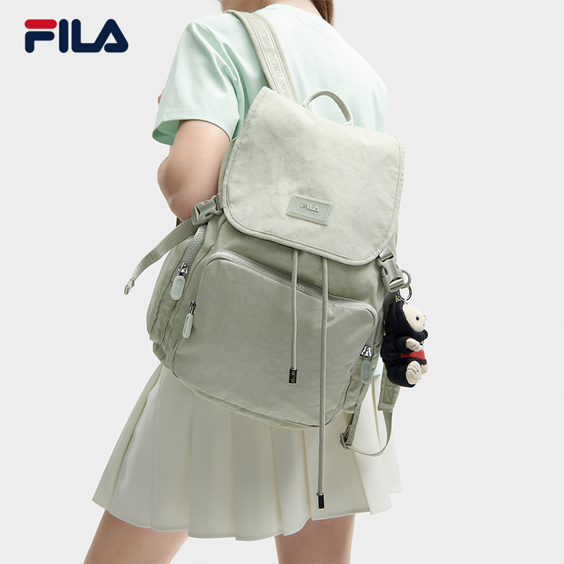 FILA 斐乐官方女包背包2024夏季新款休闲翻盖大容量双肩包电脑包