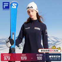 FILA File Official Woman Knit Long Sleeve Blouse 2023 Winter New Ski Sports Plus Suede Long T