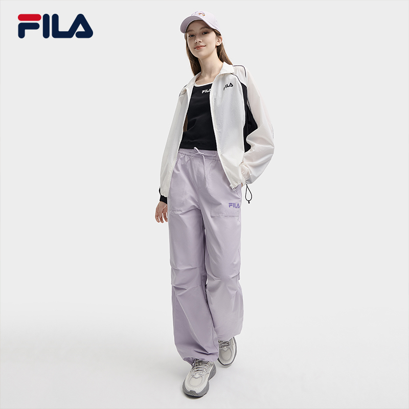 FILA 斐乐官方女士梭织长裤2024夏季新款时尚简约宽松休闲收口裤 - 图2