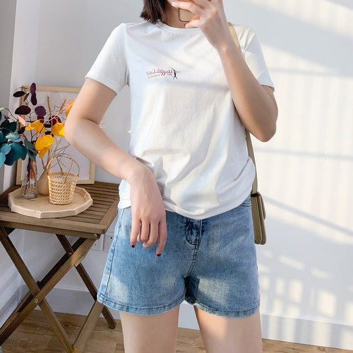 COCO大码女装2021夏新款英文字母印花T恤胖mm百搭显瘦休闲短袖潮 - 图1