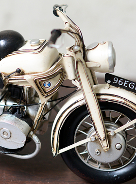 复古做旧风铁皮宝马摩托车模型