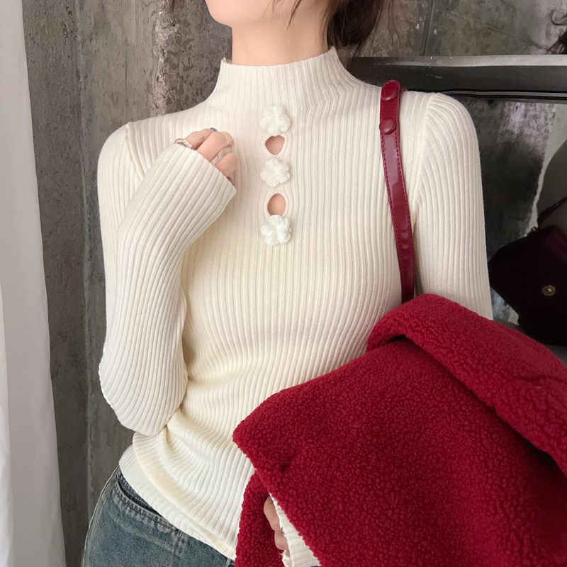 灰色半高领针织打底衫女秋冬2025新款修身显瘦毛衣内搭设计感上衣,淘宝优惠券,粉丝福利购,淘宝优惠卷