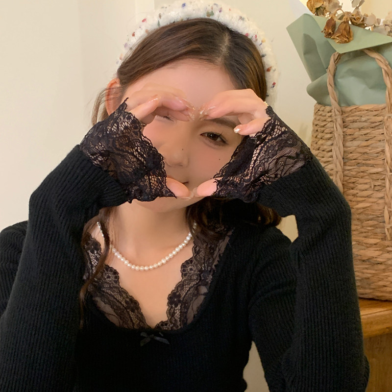 黄色低圆领蕾丝边针织打底衫女内搭2025春秋季新款设计感毛衣上衣,淘宝优惠券,粉丝福利购,淘宝优惠卷