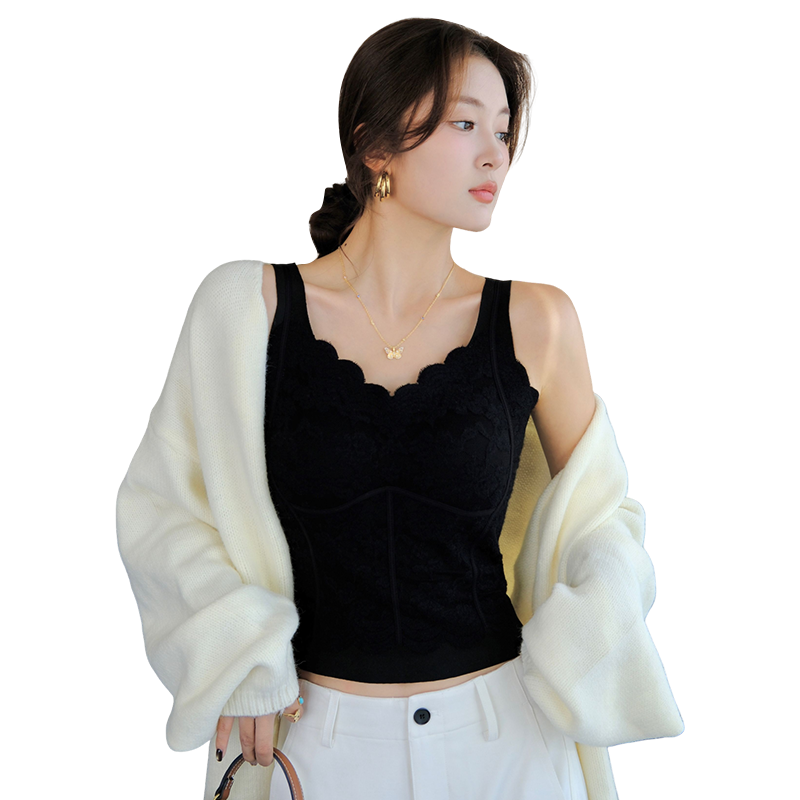 龙妹家白色德绒保暖吊带带胸垫背心女内搭2025新款秋冬打底小上衣,淘宝优惠券,粉丝福利购,淘宝优惠卷