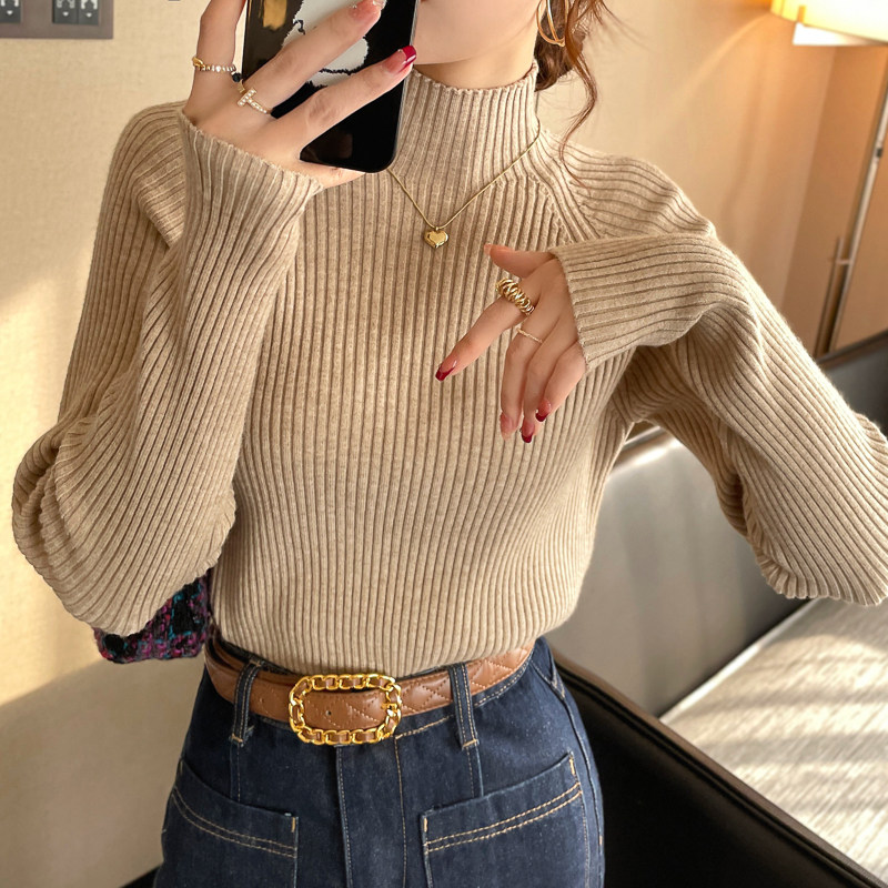 半高领打底衫女内搭秋冬季2025新款修身中领针织毛衣春秋蓝色上衣,淘宝优惠券,粉丝福利购,淘宝优惠卷