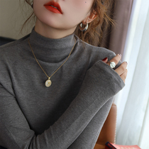 Undershirt female inner lap gush 2024 New black semi-high collar Long sleeves Autumn Winter Grey Thickening of the Col.