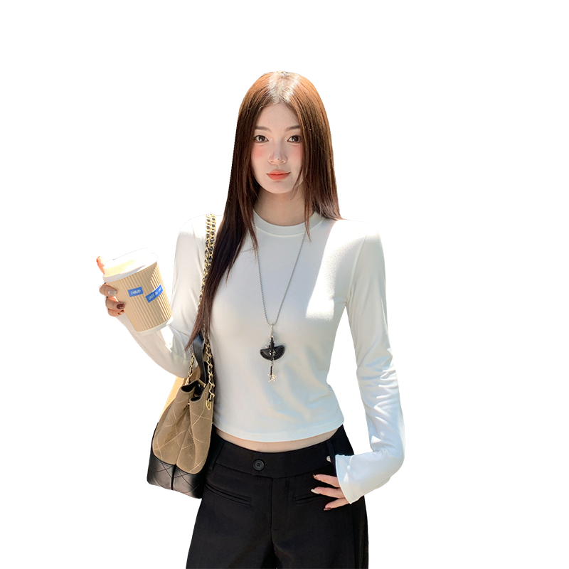 龙妹家黑色长袖打底衫女内搭2025早秋新款穿搭高级感修身短款上衣 - 图3