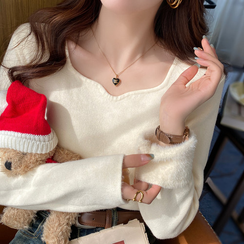 加绒打底衫女秋冬季外穿高级感加厚毛衣内搭2025新款低领保暖上衣 - 图0