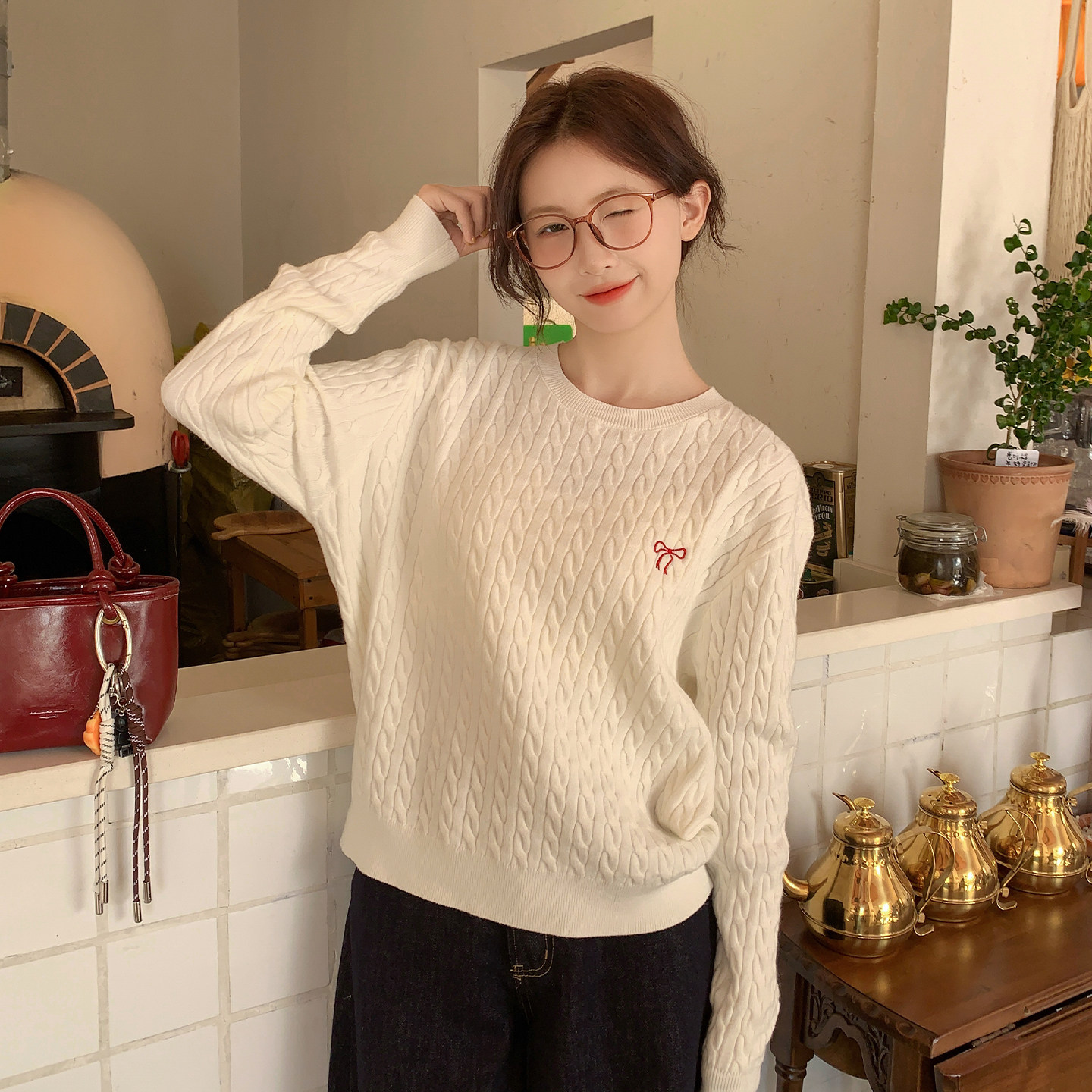 龙妹家黄色圆领针织衫女内搭宽松2025秋冬季新款毛衣外套打底上衣,淘宝优惠券,粉丝福利购,淘宝优惠卷