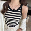 Women's striped suspender vest with chest pad