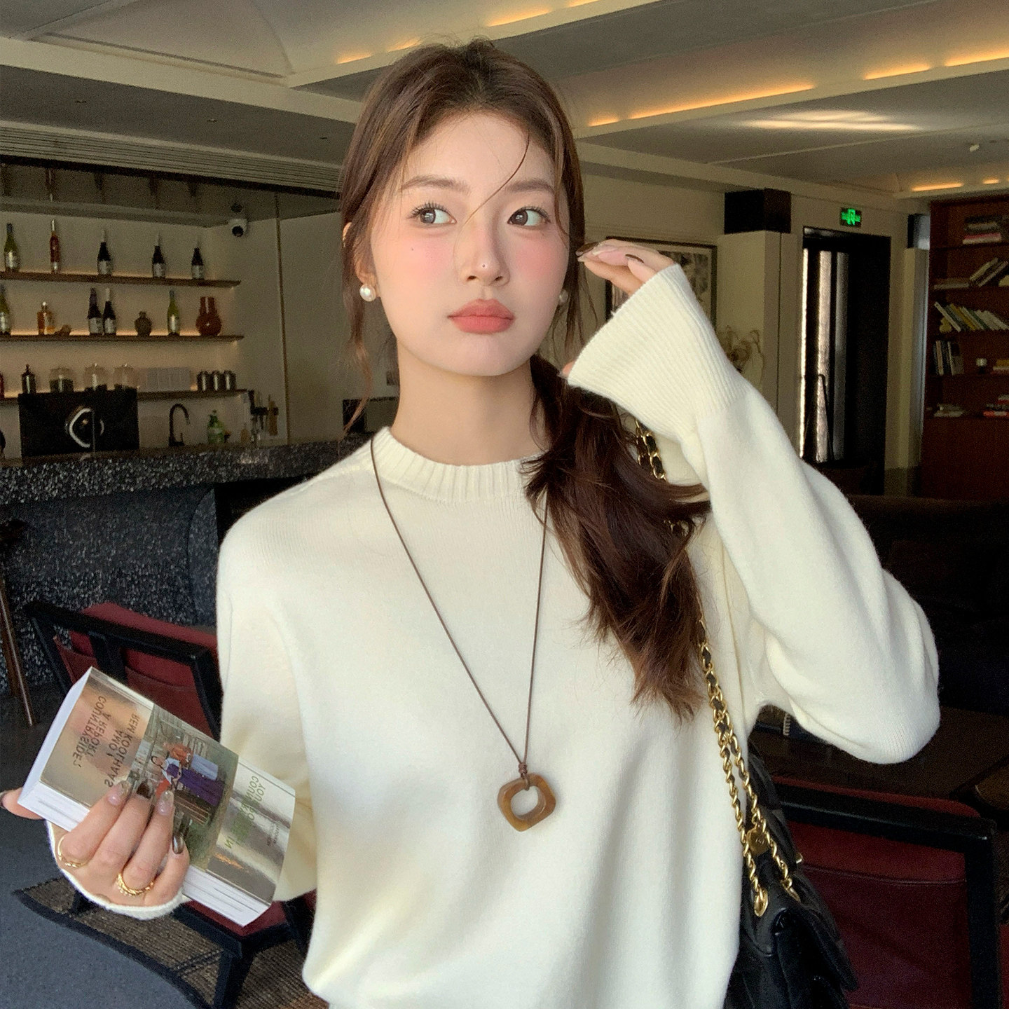 黄色圆领加厚羊绒毛衣打底衫女内搭新款冬季穿搭高级粉色针织上衣,淘宝优惠券,粉丝福利购,淘宝优惠卷