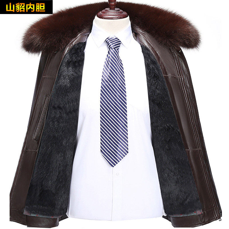 海宁冬装中老年真皮皮衣男绵羊皮狐狸毛领男中长款皮草外套爸爸装,淘宝优惠券,粉丝福利购,淘宝优惠卷