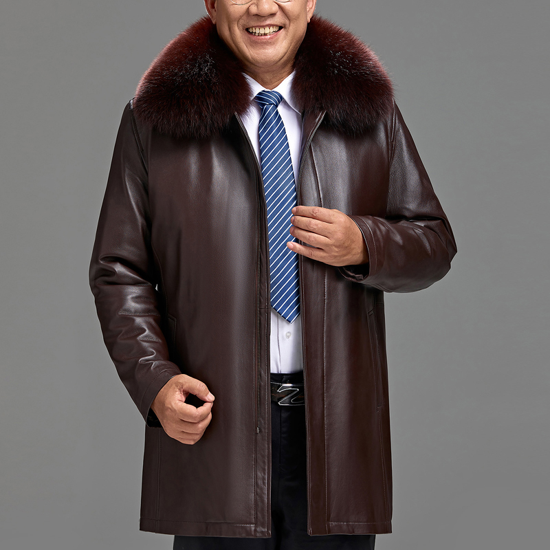 海宁冬装中老年真皮皮衣男绵羊皮狐狸毛领男中长款皮草外套爸爸装,淘宝优惠券,粉丝福利购,淘宝优惠卷