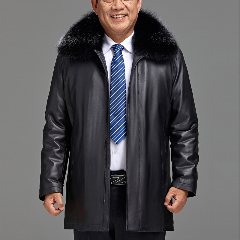 海宁冬装中老年真皮皮衣男绵羊皮狐狸毛领男中长款皮草外套爸爸装,淘宝优惠券,粉丝福利购,淘宝优惠卷