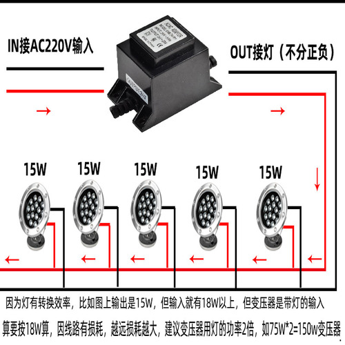 户外方形LED水下水底灯防水环形变压器220转交流AC12V24V环牛低频