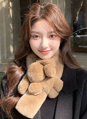可爱獭兔毛皮草围巾女