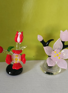 手工琉璃花朵小摆件  迷你玻璃小花装饰多肉植物盆栽家居生活礼物