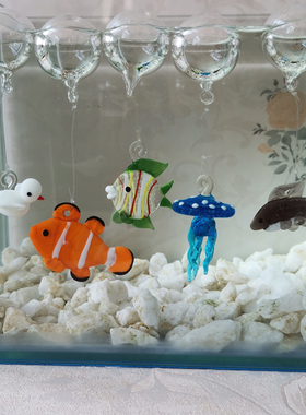 创意手作玻璃鱼装饰造景小摆件桌面鱼缸斗鱼玩具鱼悬浮水中微景观