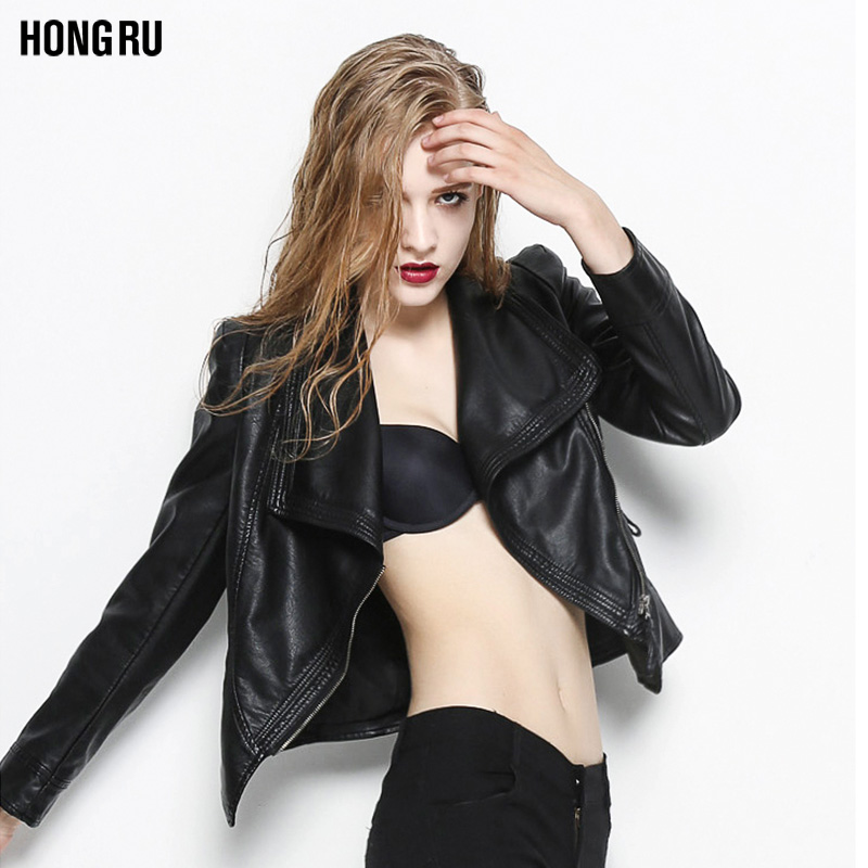 洪茹2020秋季新款短款修身pu机车服 honru皮衣