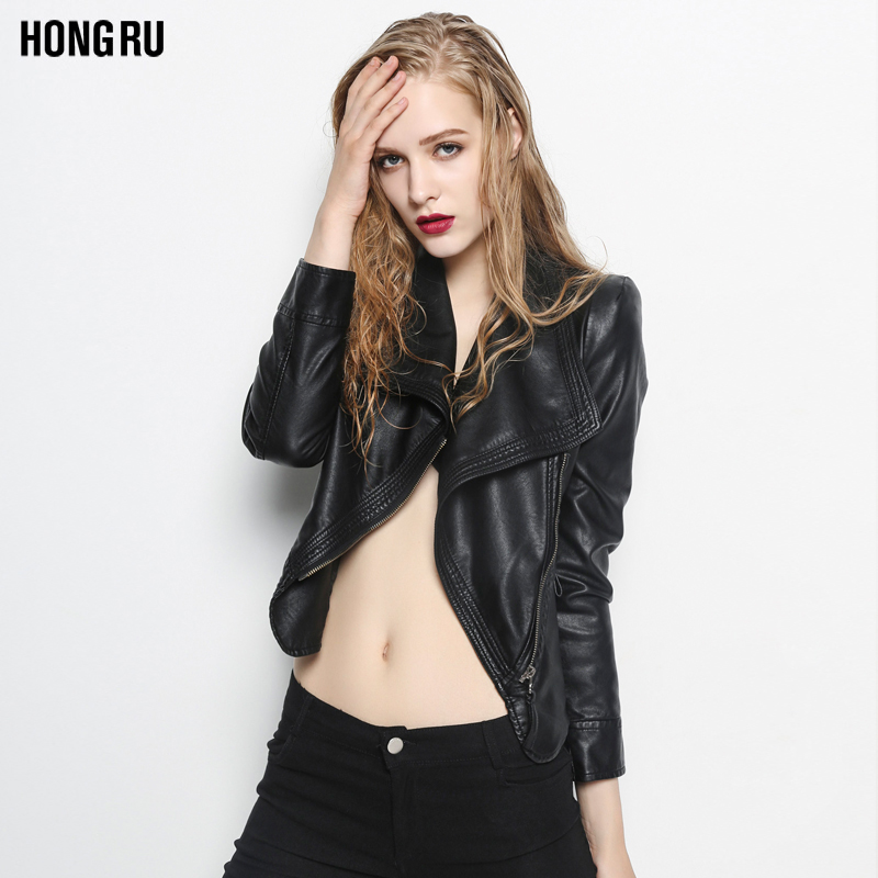 洪茹2020秋季新款短款修身pu机车服 honru皮衣