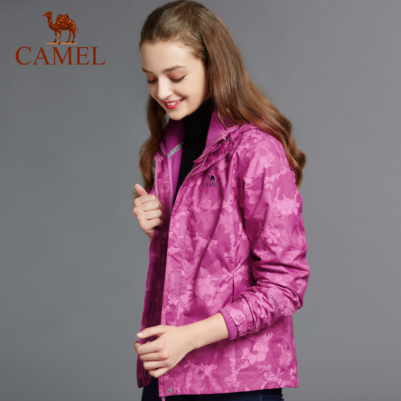 【非卖品】户外女款冲锋衣三合一可拆卸防风防水外套加绒加厚冲锋 - 图0