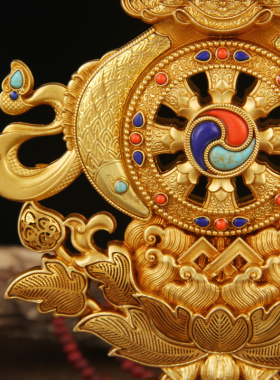 藏传慧宝吉祥八宝组合八吉祥摆件纯铜金轮法轮佛前供佛台用品
