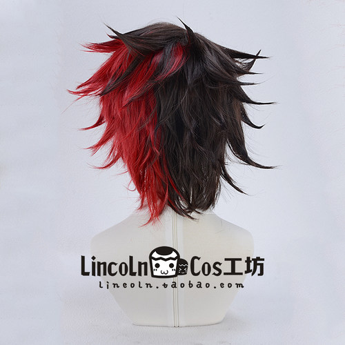 LINCOLN 刀剑乱舞 肥前忠广 COS假发 角色假毛 红黑双拼反翘短发 - 图3
