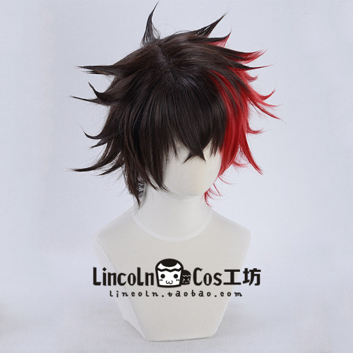 LINCOLN 刀剑乱舞 肥前忠广 COS假发 角色假毛 红黑双拼反翘短发 - 图1