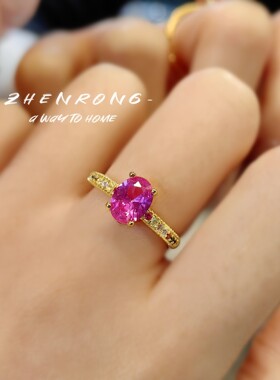 hot pink的盛夏辣妹玫红指vintage法式中古风红刚玉食指女戒