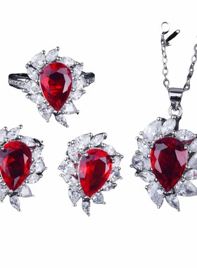 925纯银直播祖母绿彩宝套装红宝石戒指海蓝宝托帕石吊坠绿钻耳钉