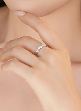 s925纯银时尚简约镶钻开口戒指女缠绕个性轻奢指环小众可调节